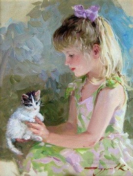 Kitten Little Girl KR 027 pet kids Oil Paintings